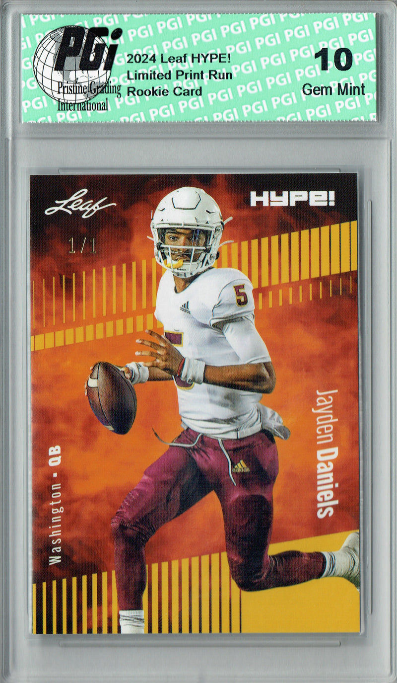 Jayden Daniels Rookie Card Washington PGI 10 Gem Mint Football Trading Card 2024 Leaf HYPE! #162 Gold Blank Back 1/1