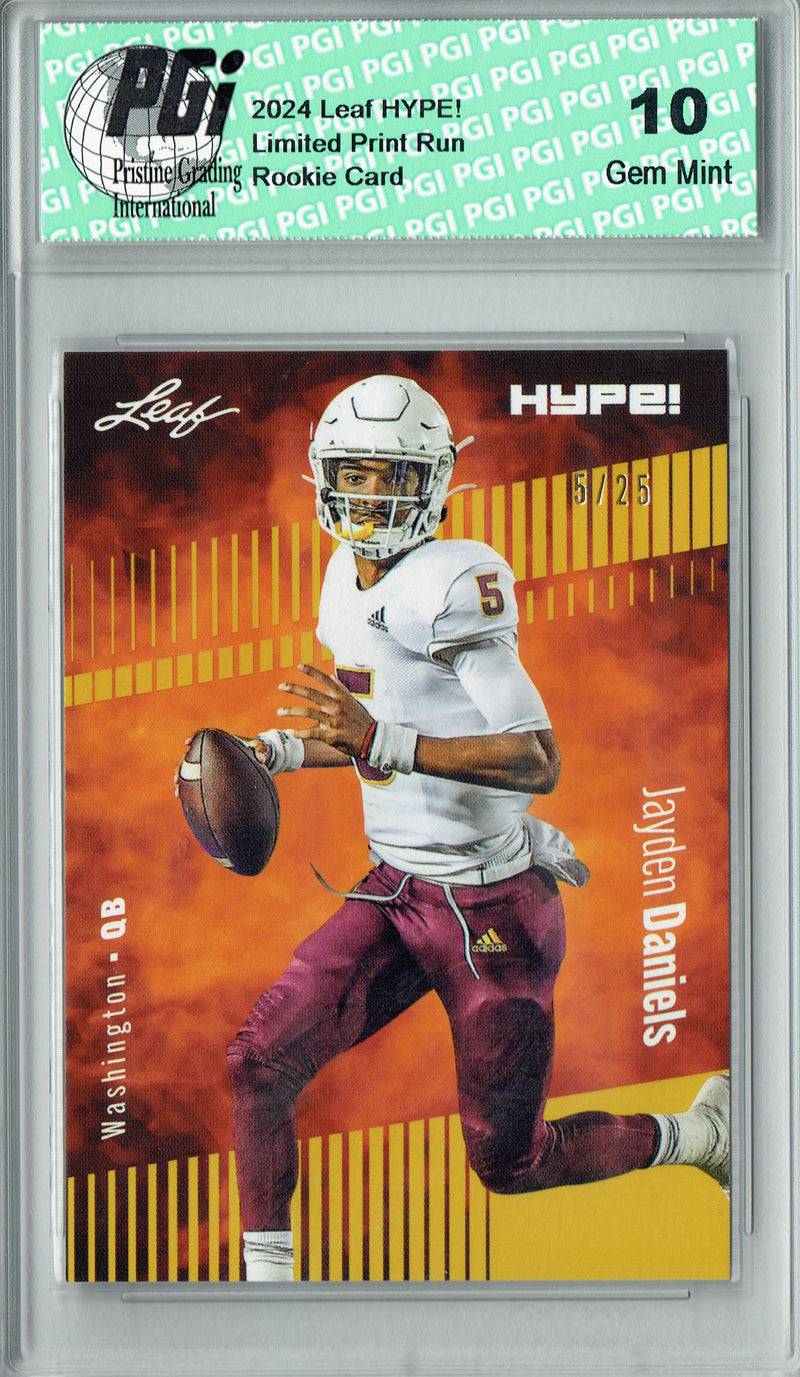 Jayden Daniels Rookie Card Washington PGI 10 Gem Mint Football Trading Card 2024 Leaf HYPE! #162 Gold SP 25 Made