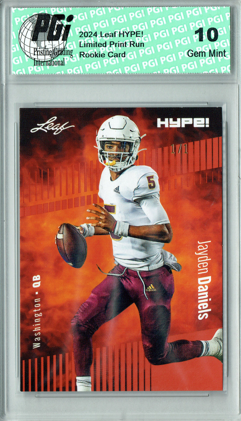 Jayden Daniels Rookie Card Washington PGI 10 Gem Mint Football Trading Card 2024 Leaf HYPE! #162 Masterpiece 1 of 1