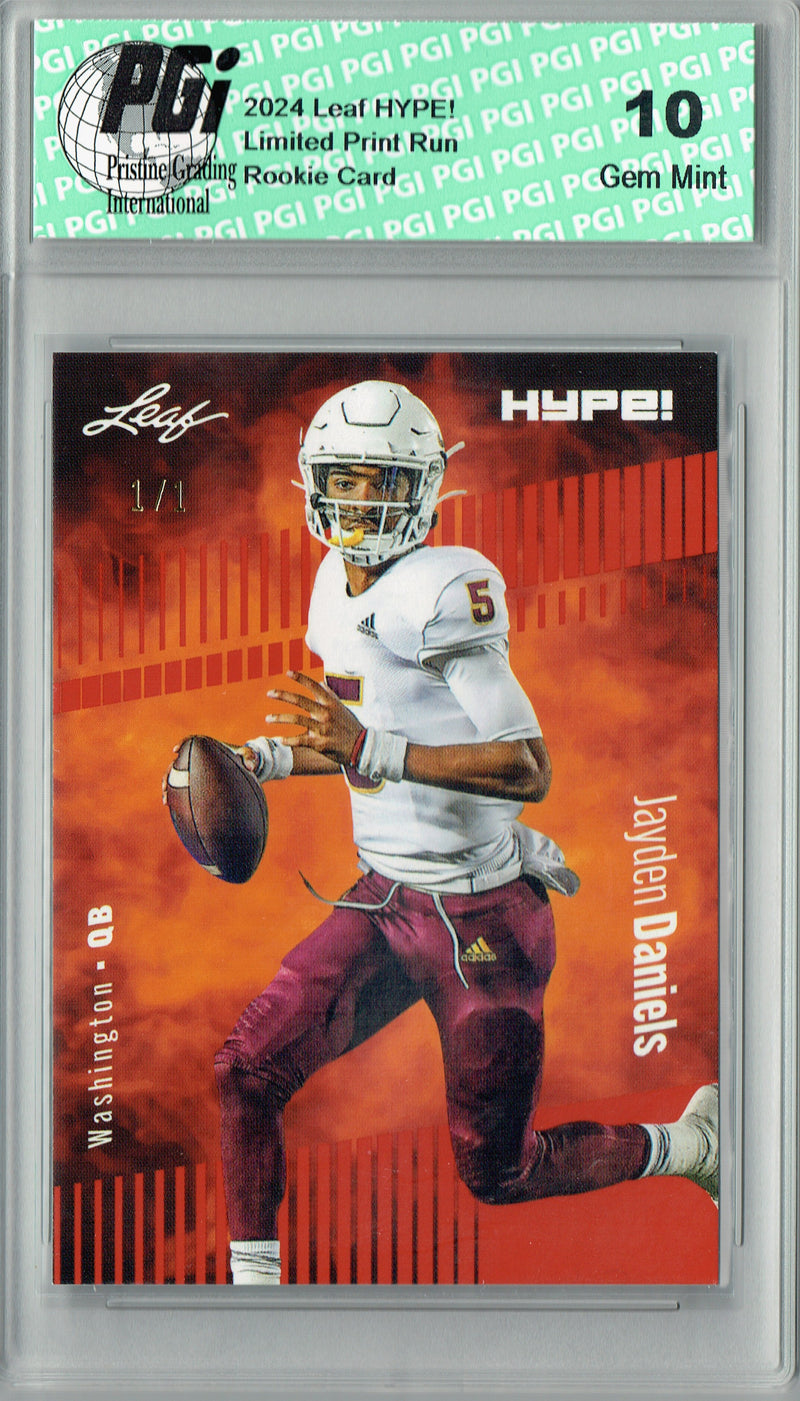 Jayden Daniels Rookie Card Washington PGI 10 Gem Mint Football Trading Card 2024 Leaf HYPE! #162 Orange Blank Back 1/1