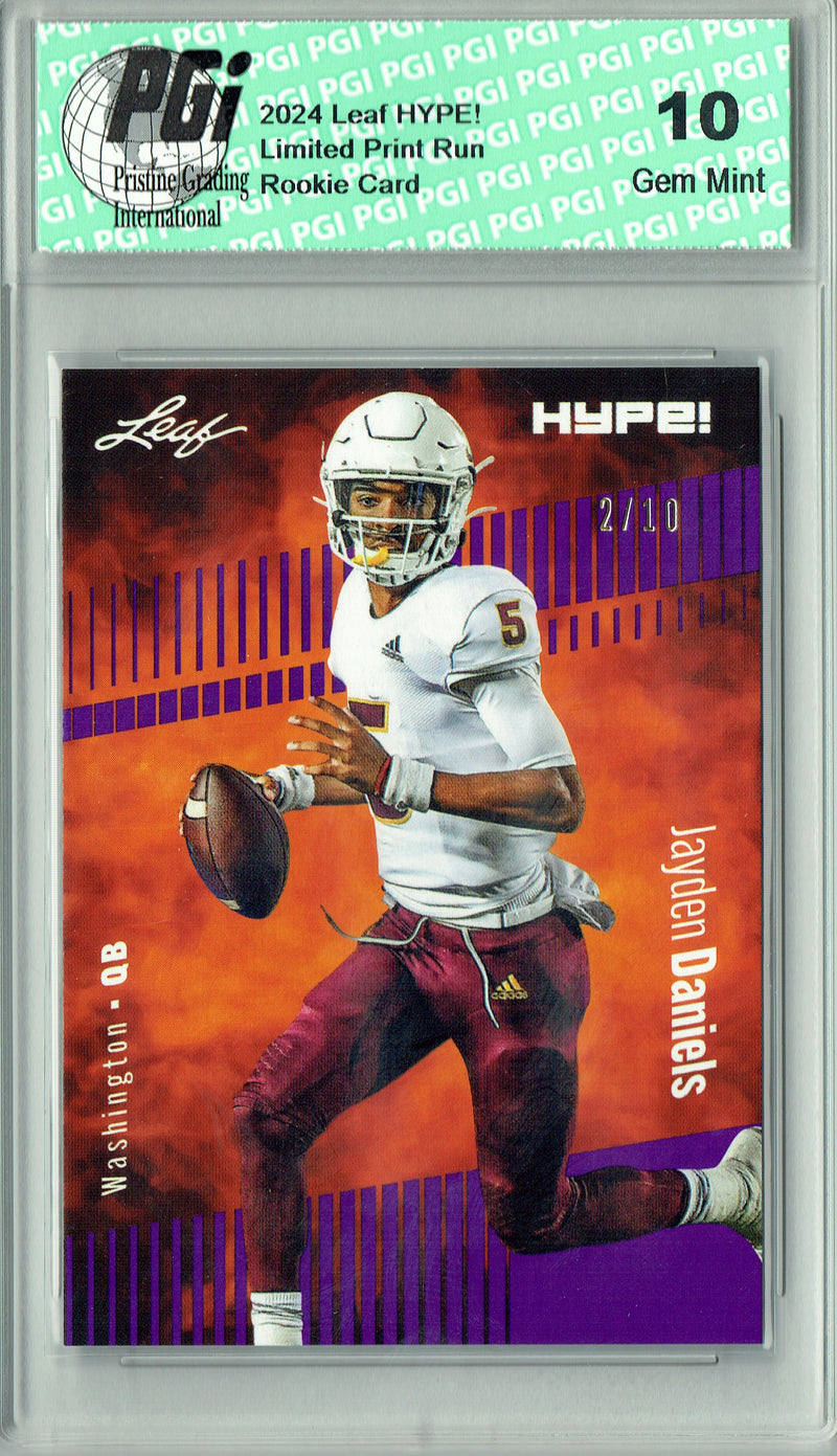 Jayden Daniels Rookie Card Washington PGI 10 Gem Mint Football Trading Card 2024 Leaf HYPE! #162 Purple SP 10 Made