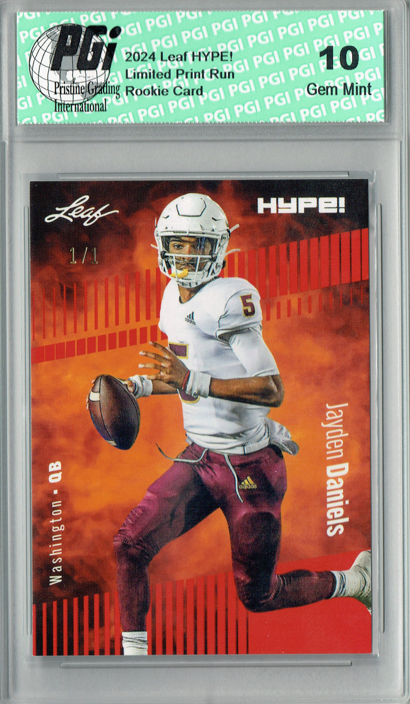Jayden Daniels Rookie Card Washington PGI 10 Gem Mint Football Trading Card 2024 Leaf HYPE! #162 Red Blank Back 1/1