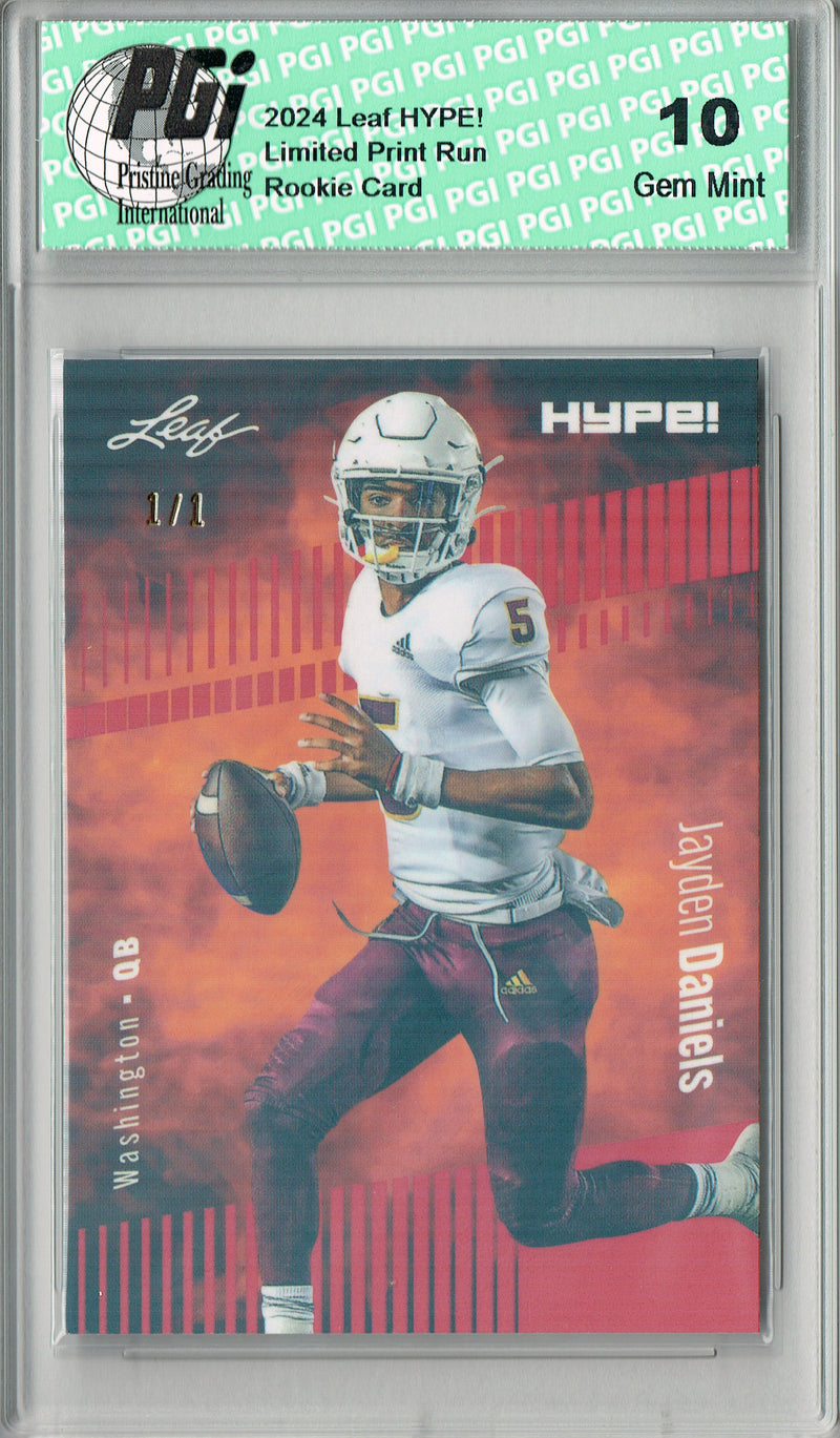 Jayden Daniels Rookie Card Washington PGI 10 Gem Mint Football Trading Card 2024 Leaf HYPE! #162 Red Shimmer 1/1