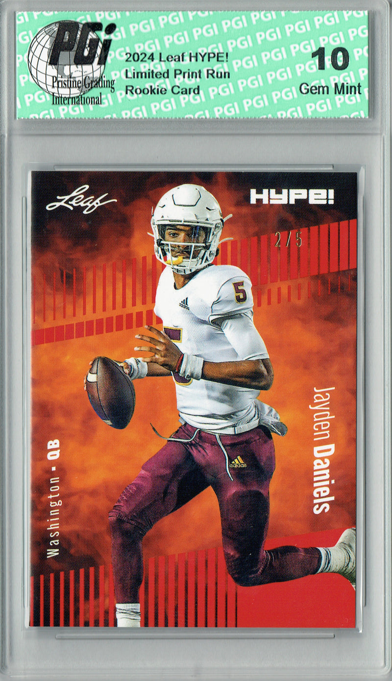 Jayden Daniels 2024 Leaf HYPE! #162 Red SP 5 Made Rookie Card PGI 10