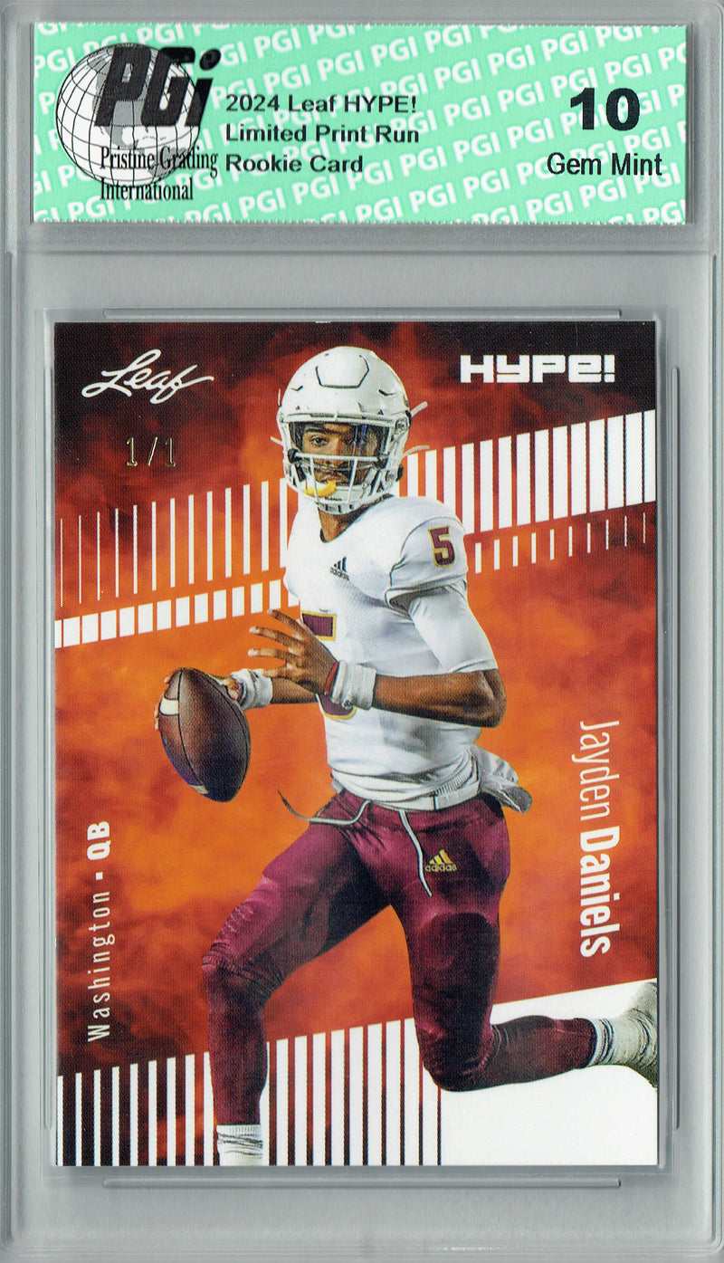 Jayden Daniels Rookie Card Washington PGI 10 Gem Mint Football Trading Card 2024 Leaf HYPE! #162 White Blank Back 1/1