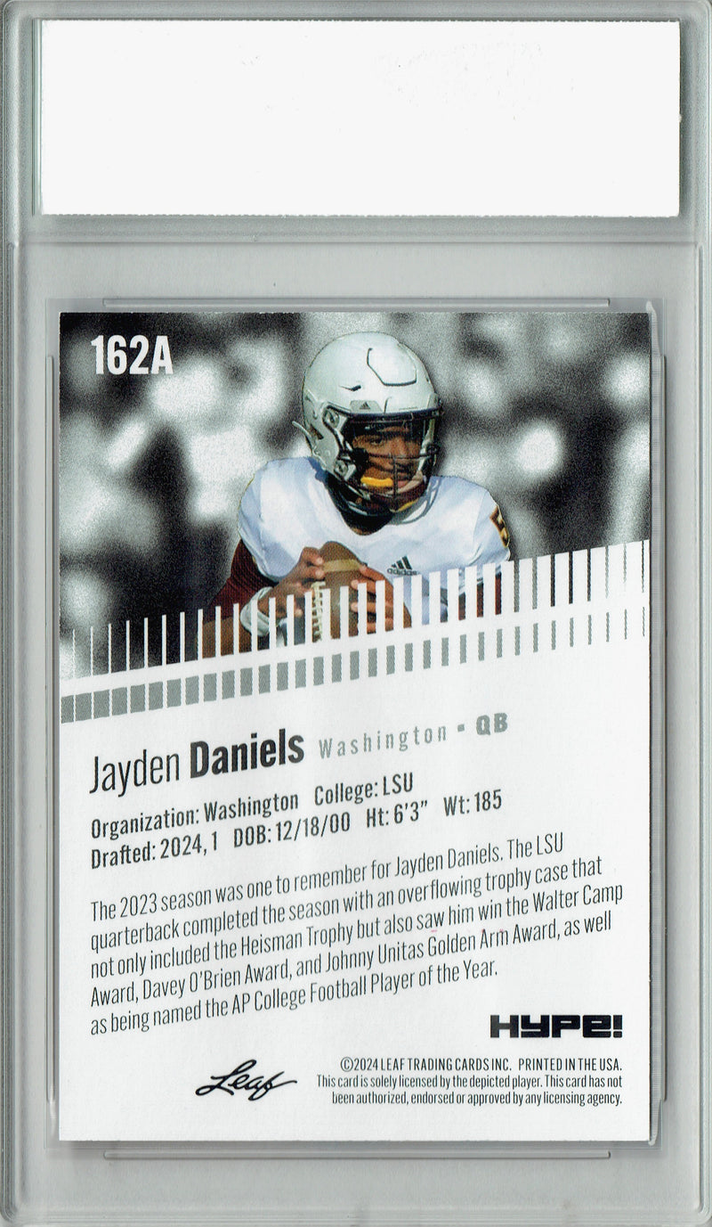 Jayden Daniels Rookie Card Washington PGI 10 Gem Mint Football Trading Card 2024 Leaf HYPE! #162A Red SP 5 Made
