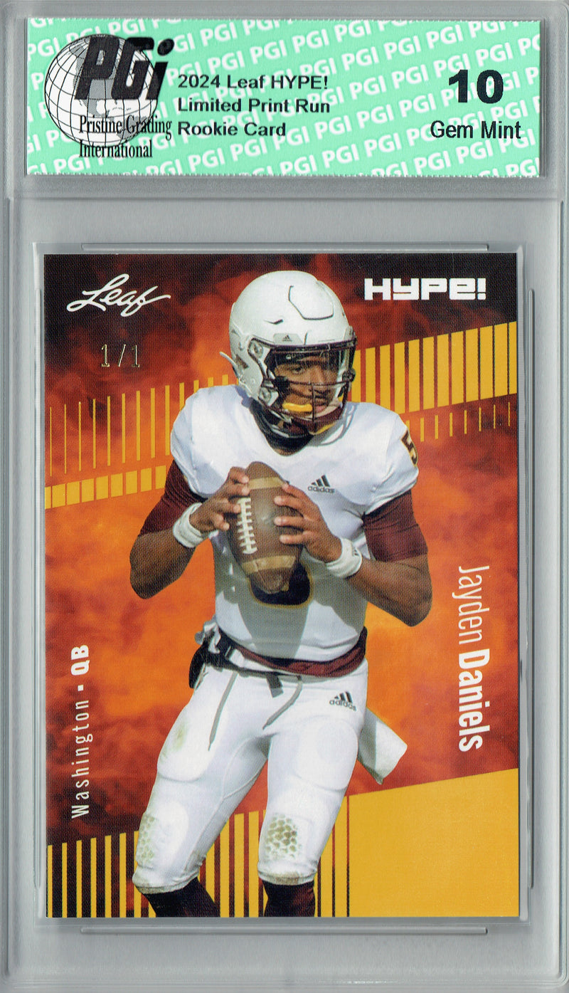 Jayden Daniels Rookie Card Washington PGI 10 Gem Mint Football Trading Card 2024 Leaf HYPE! #162A Gold Blank Back 1/1