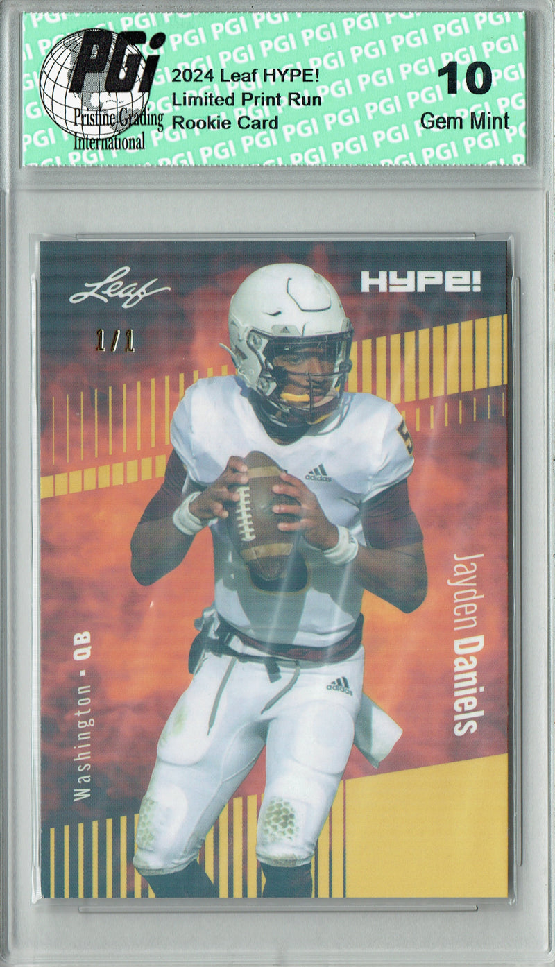 Jayden Daniels Rookie Card Washington PGI 10 Gem Mint Football Trading Card 2024 Leaf HYPE! #162A Gold Shimmer 1/1