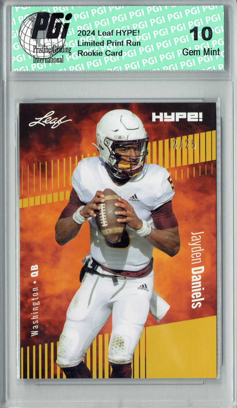 Jayden Daniels Rookie Card Washington PGI 10 Gem Mint Football Trading Card 2024 Leaf HYPE! #162A Gold SP 25 Made