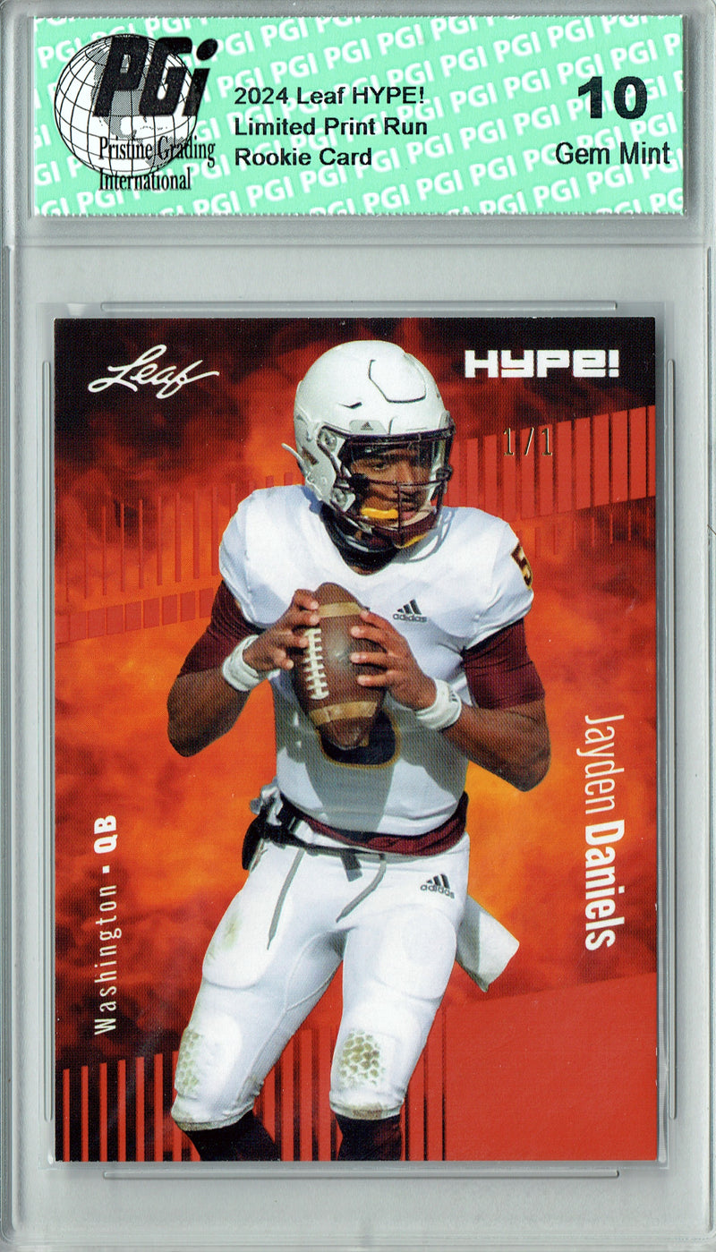 Jayden Daniels Rookie Card Washington PGI 10 Gem Mint Football Trading Card 2024 Leaf HYPE! #162A Masterpiece 1 of 1