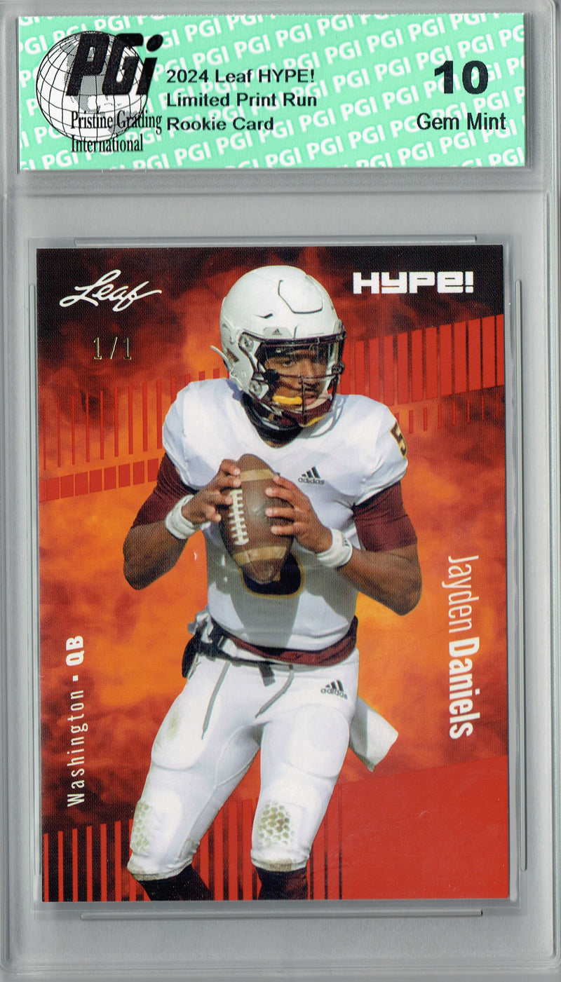 Jayden Daniels Rookie Card Washington PGI 10 Gem Mint Football Trading Card 2024 Leaf HYPE! #162A Orange Blank Back 1/1