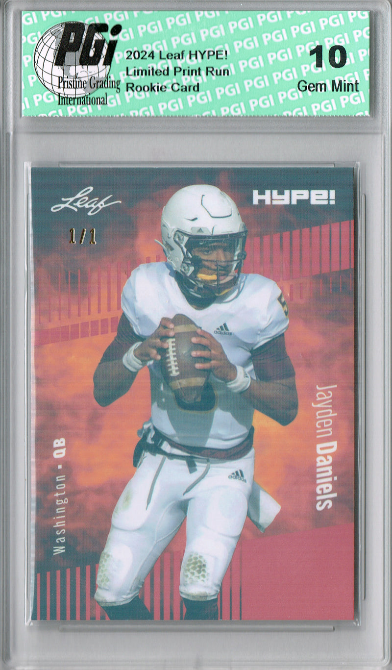 Jayden Daniels Rookie Card Washington PGI 10 Gem Mint Football Trading Card 2024 Leaf HYPE! #162A Orange Shimmer 1/1