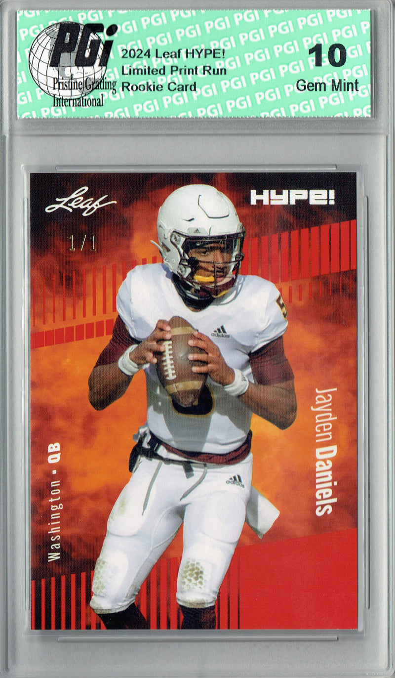 Jayden Daniels Rookie Card Washington PGI 10 Gem Mint Football Trading Card 2024 Leaf HYPE! #162A Red Blank Back 1/1