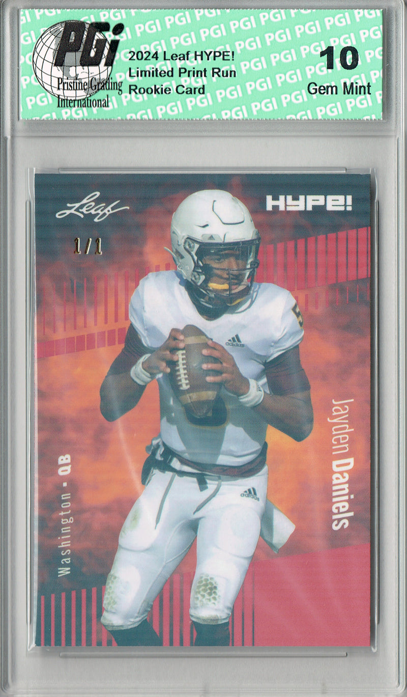 Jayden Daniels Rookie Card Washington PGI 10 Gem Mint Football Trading Card 2024 Leaf HYPE! #162A Red Shimmer 1/1