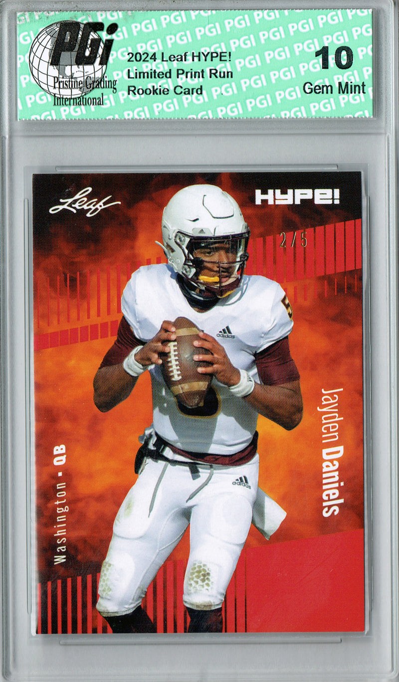 Jayden Daniels Rookie Card Washington PGI 10 Gem Mint Football Trading Card 2024 Leaf HYPE! #162A Red SP 5 Made