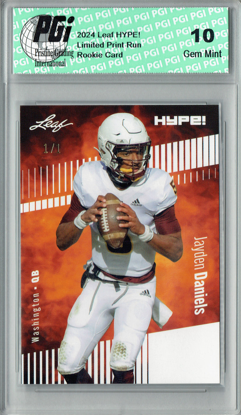 Jayden Daniels Rookie Card Washington PGI 10 Gem Mint Football Trading Card 2024 Leaf HYPE! #162A White Blank Back 1/1