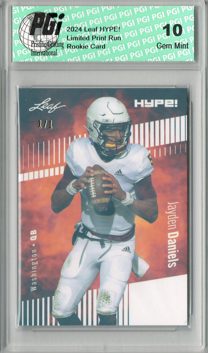 Jayden Daniels Rookie Card Washington PGI 10 Gem Mint Football Trading Card 2024 Leaf HYPE! #162A White Shimmer 1/1