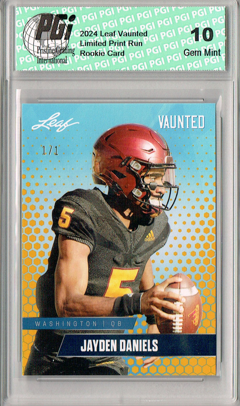 Jayden Daniels Rookie Card Washington PGI 10 Gem Mint Football Trading Card 2024 Leaf Vaunted #V-07 Gold Blank Back 1/1