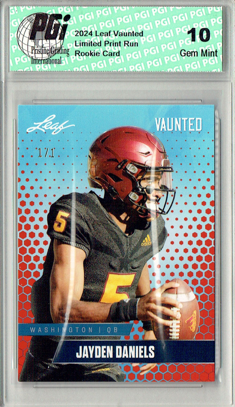Jayden Daniels Rookie Card Washington PGI 10 Gem Mint Football Trading Card 2024 Leaf Vaunted #V-07 Orange Blank Back 1/1