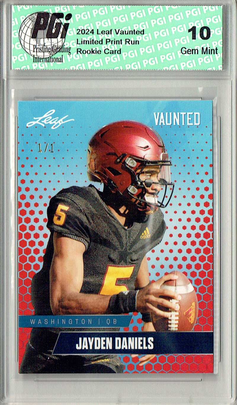 Jayden Daniels Rookie Card Washington PGI 10 Gem Mint Football Trading Card 2024 Leaf Vaunted #V-07 Red Blank Back 1/1