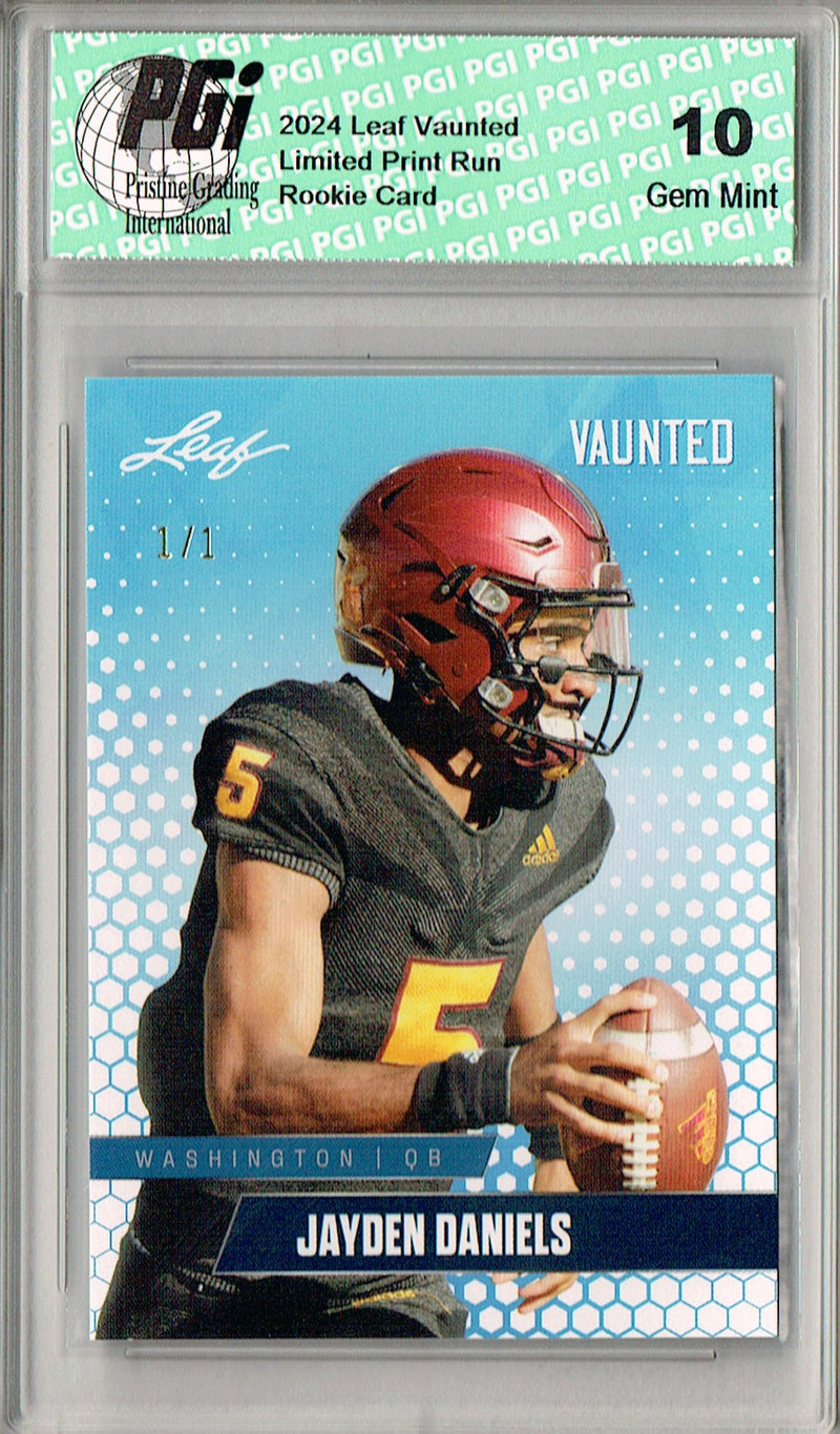 Jayden Daniels Rookie Card Washington PGI 10 Gem Mint Football Trading Card 2024 Leaf Vaunted #V-07 White Blank Back 1/1