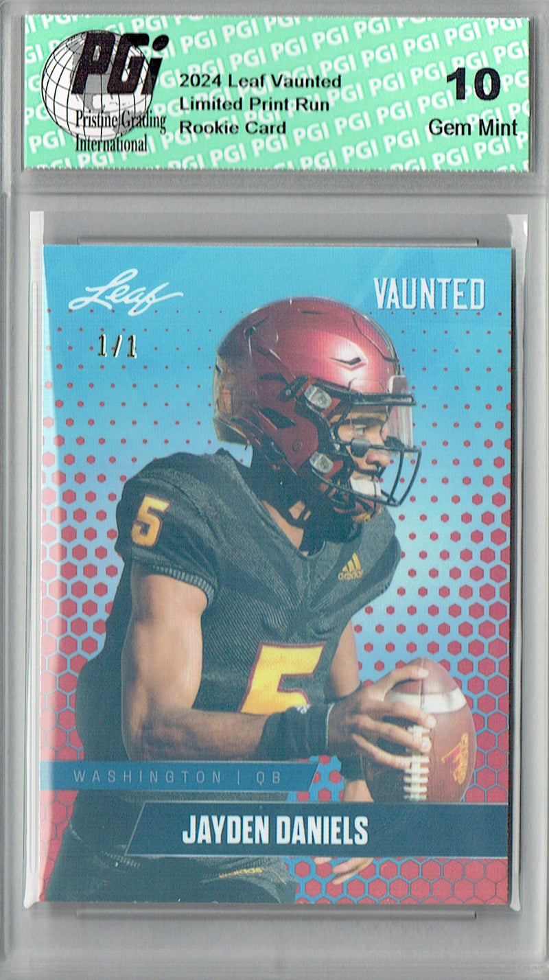 Jayden Daniels Rookie Card Washington PGI 10 Gem Mint Football Trading Card 2024 Leaf Vaunted #V-07 Orange Shimmer 1/1