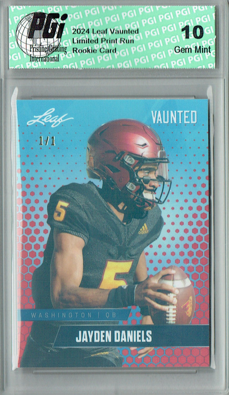 Jayden Daniels Rookie Card Washington PGI 10 Gem Mint Football Trading Card 2024 Leaf Vaunted #V-07 Red Shimmer 1/1