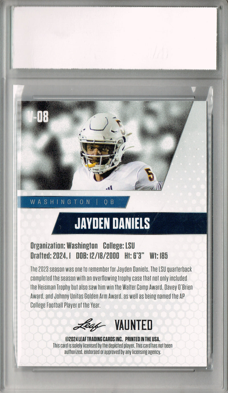 Jayden Daniels Rookie Card Washington PGI 10 Gem Mint Football Trading Card 2024 Leaf Vaunted #V-08 Gold Shimmer 1/1