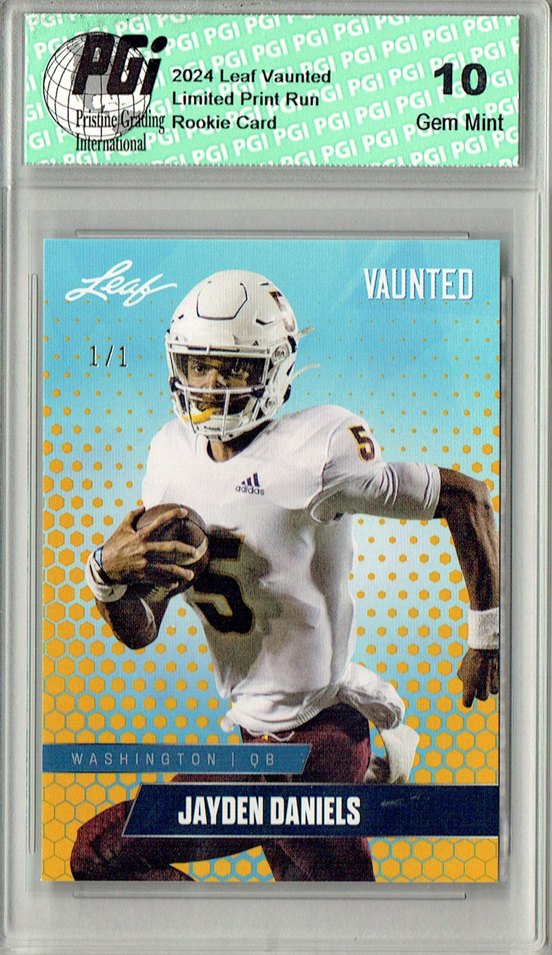 Jayden Daniels Rookie Card Washington PGI 10 Gem Mint Football Trading Card 2024 Leaf Vaunted #V-08 Gold Blank Back 1/1