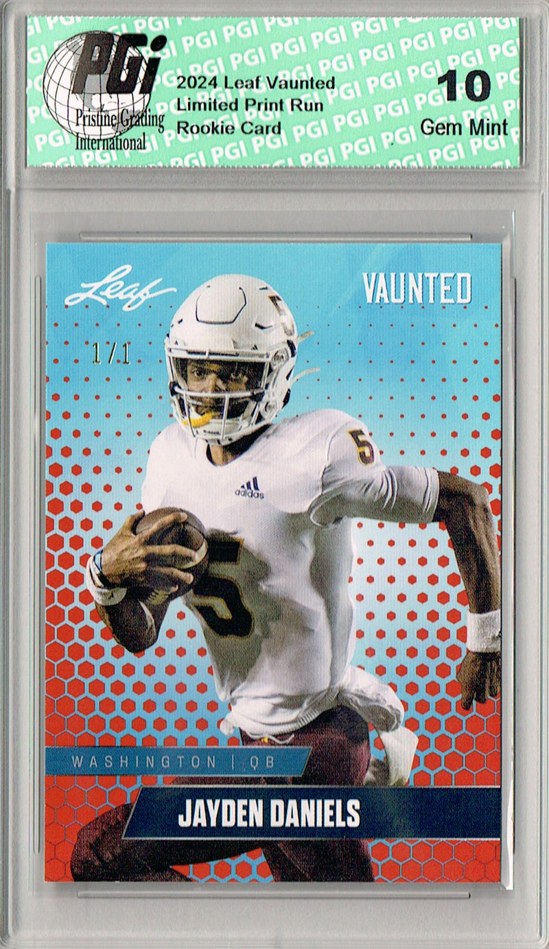 Jayden Daniels Rookie Card Washington PGI 10 Gem Mint Football Trading Card 2024 Leaf Vaunted #V-08 Orange Blank Back 1/1