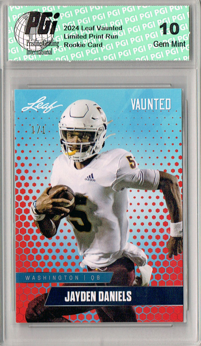 Jayden Daniels Rookie Card Washington PGI 10 Gem Mint Football Trading Card 2024 Leaf Vaunted #V-08 Red Blank Back 1/1