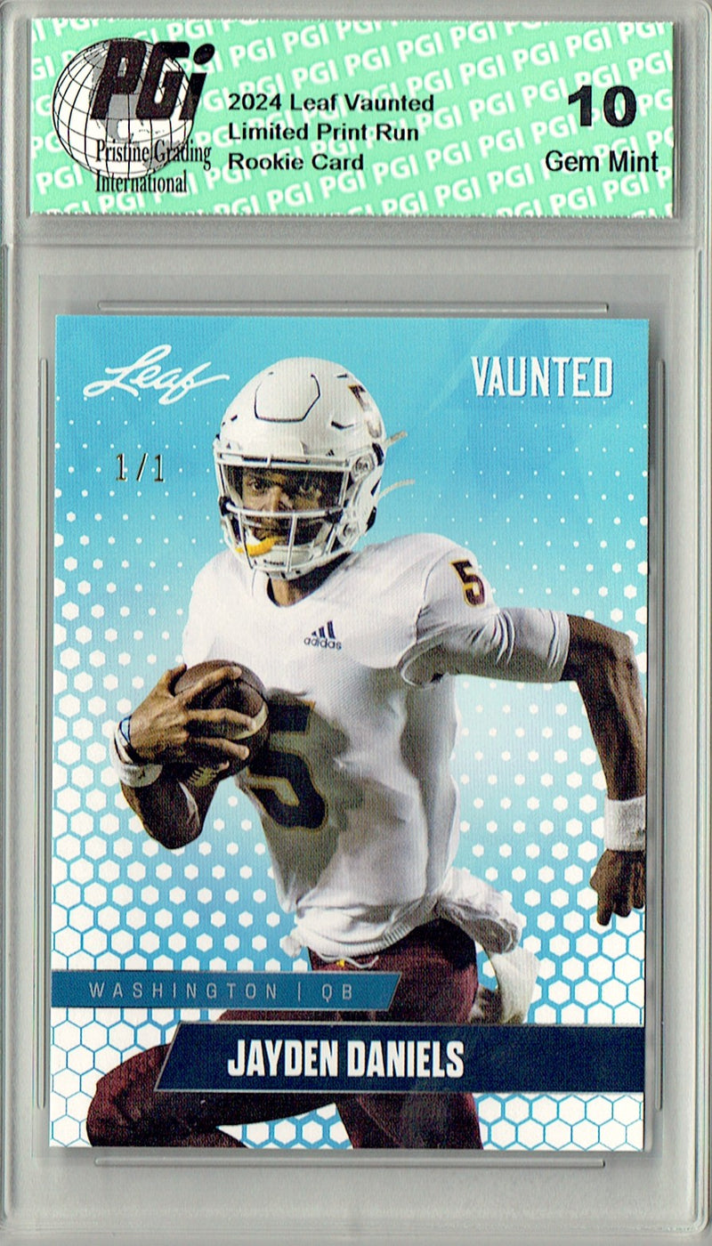 Jayden Daniels Rookie Card Washington PGI 10 Gem Mint Football Trading Card 2024 Leaf Vaunted #V-08 White Blank Back 1/1