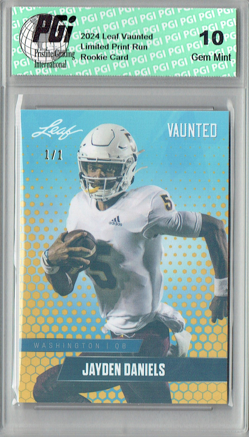 Jayden Daniels Rookie Card Washington PGI 10 Gem Mint Football Trading Card 2024 Leaf Vaunted #V-08 Gold Shimmer 1/1