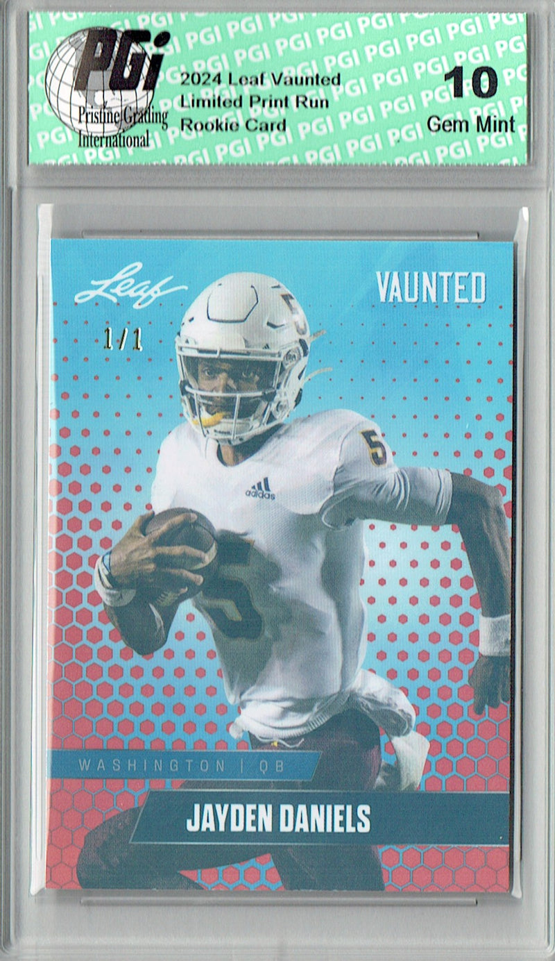 Jayden Daniels Rookie Card Washington PGI 10 Gem Mint Football Trading Card 2024 Leaf Vaunted #V-08 Orange Shimmer 1/1