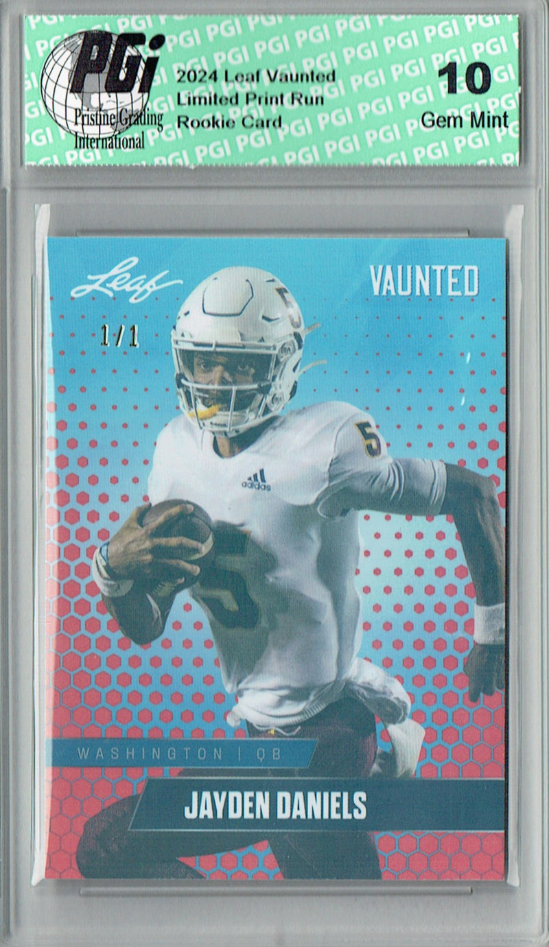 Jayden Daniels Rookie Card Washington PGI 10 Gem Mint Football Trading Card 2024 Leaf Vaunted #V-08 Red Shimmer 1/1