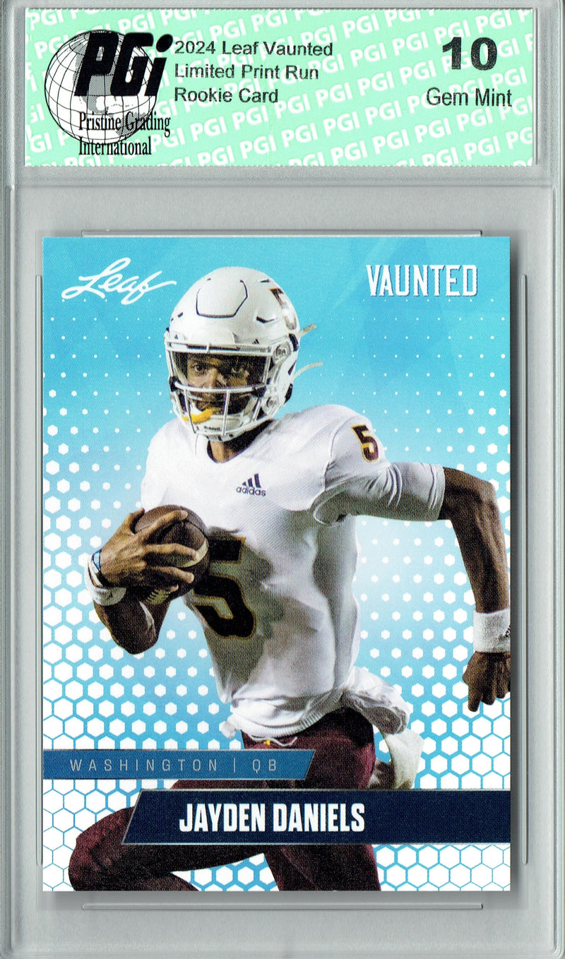 Jayden Daniels Rookie Card Washington PGI 10 Gem Mint Football Trading Card 2024 Leaf Vaunted #V-08 Debut Collection