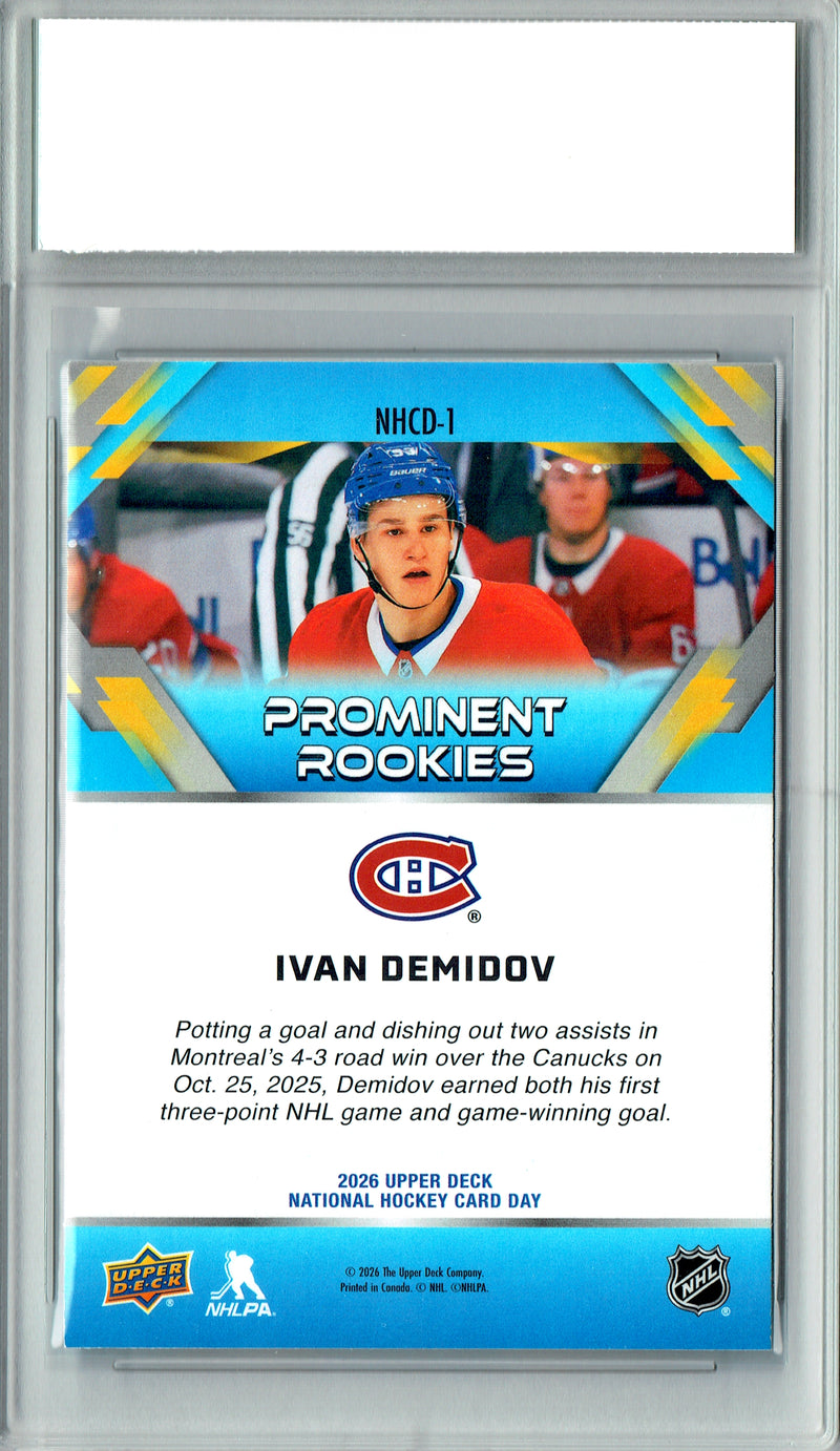 Ivan Demidov Rookie Card 2026 Upper Deck #NHCD-1 National Hockey Card Day, Certified Mint+ Condition, Montreal Canadiens Hockey