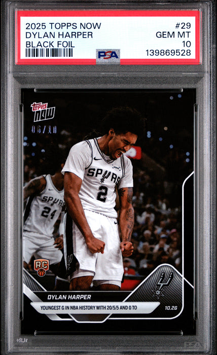 PSA 10 Dylan Harper 2025 Topps Now #29 Black Foil #6/10 Rookie Card