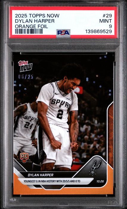 PSA 9 Dylan Harper 2025 Topps Now #29 Orange Foil #6/25 Rookie Card