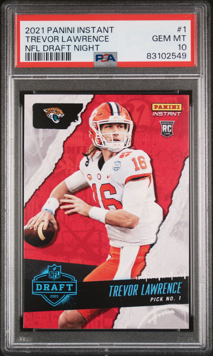 PSA 10 GEM-MT Trevor Lawrence 2021 Panini Instant #1 Rookie Card Draft Night