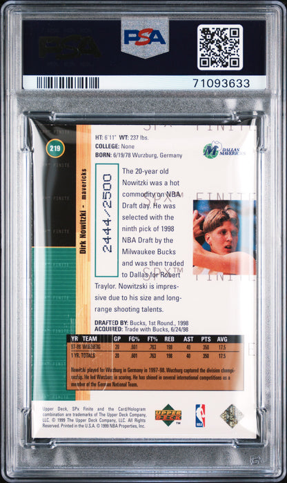 PSA 7 NM Dirk Nowitzki 1998 SPx Finite #219 Rookie Card