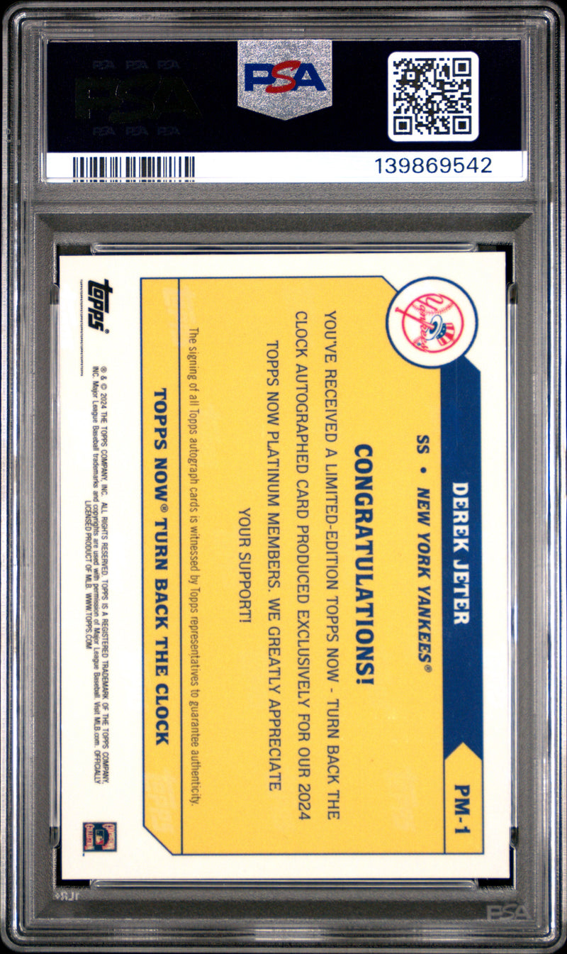 PSA 10 Derek Jeter 2024 Topps Now #PM-1 Turn Back the Clock Platinum Member Auto Rare Trading Card New York Yankees