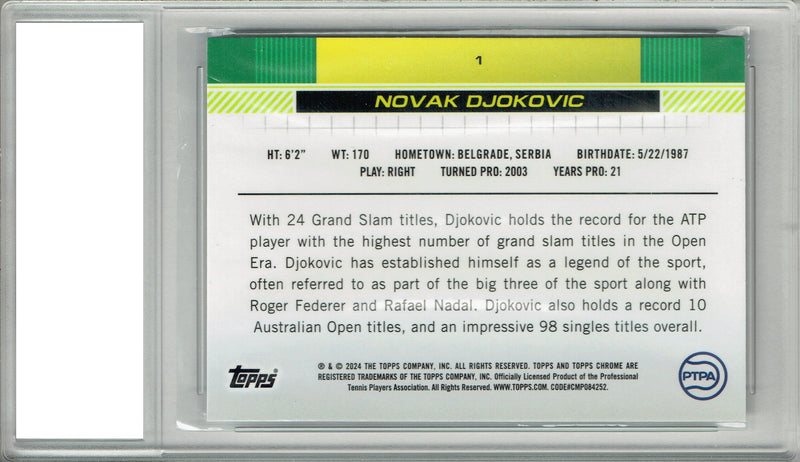 Certified Mint+ Novak Djokovic 2025 Topps Chrome #1 G.O.A.T. Rare Trading Card Serbia
