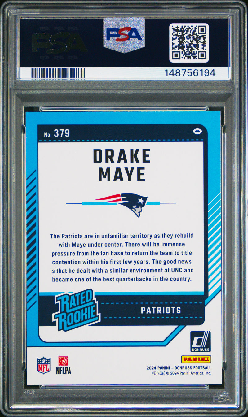PSA 10 Drake Maye 2024 Donruss #379 Rookie Card New England Patriots