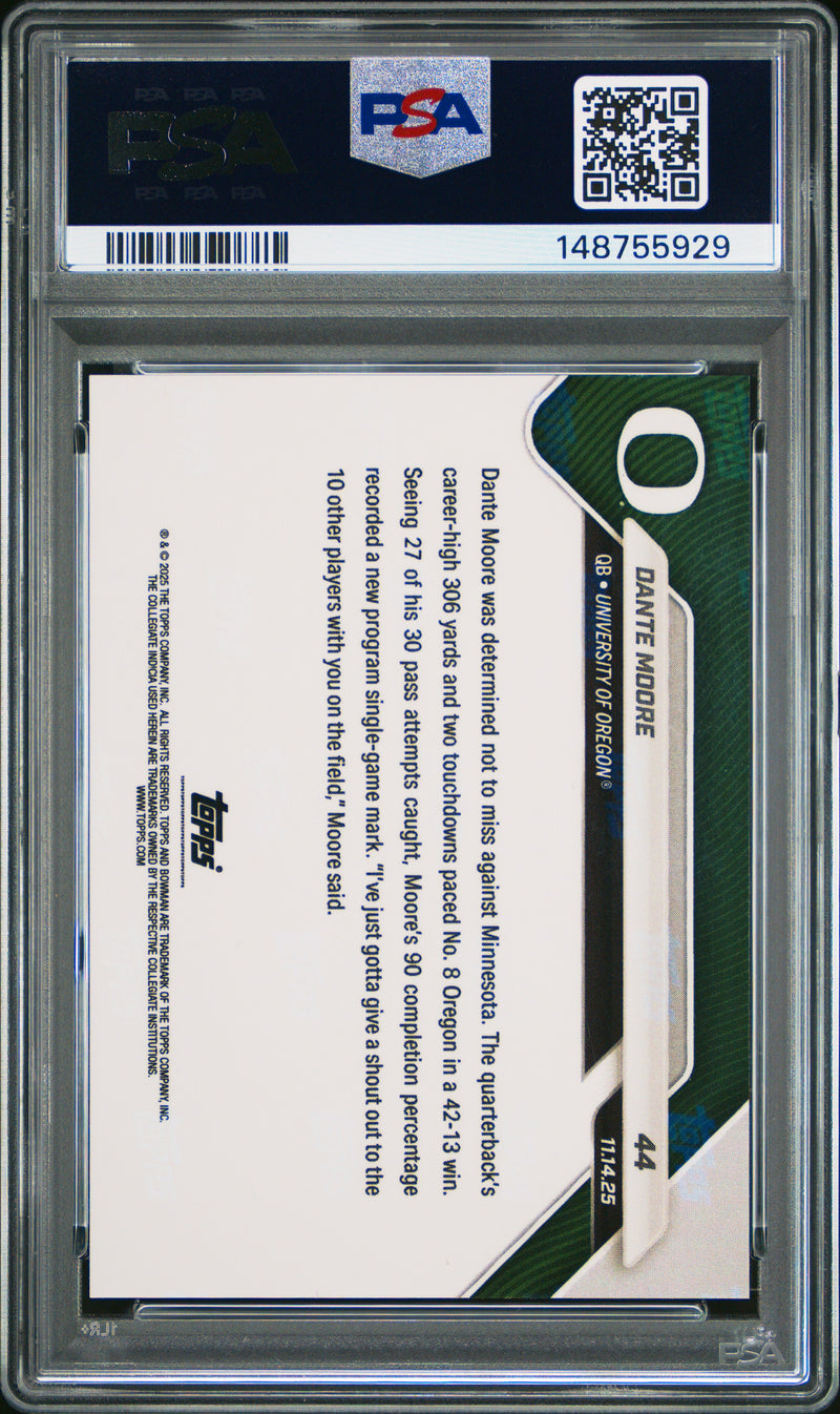 PSA 8 Dante Moore 2025 Bowman University Now #44 Gold Foil 50 Made Rookie Card Oregon