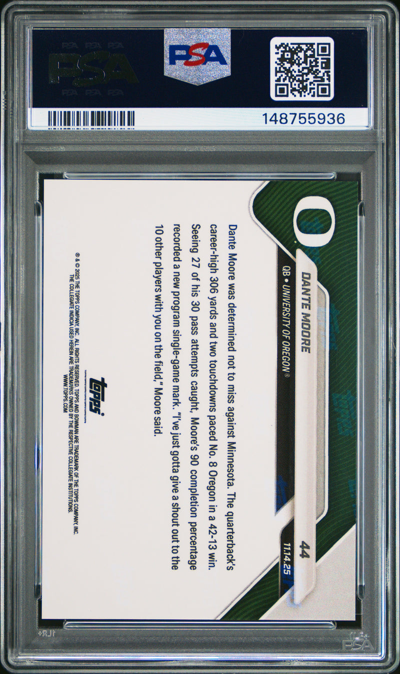 PSA 9 Dante Moore 2025 Bowman University Now #44 Gold Foil 50 Made Rookie Card Oregon