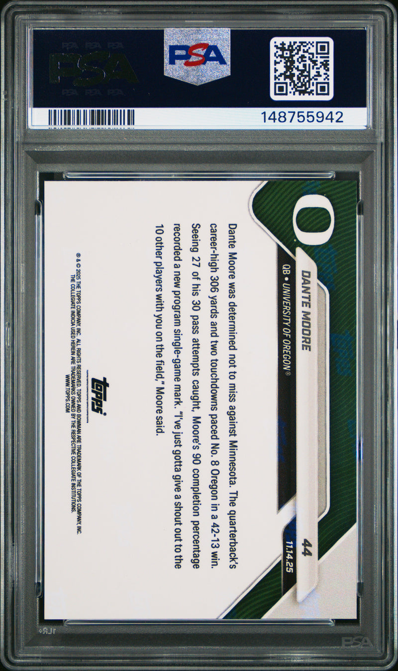 PSA 7 Dante Moore 2025 Bowman University Now #44 Black Foil #5/10 Rookie Card Oregon