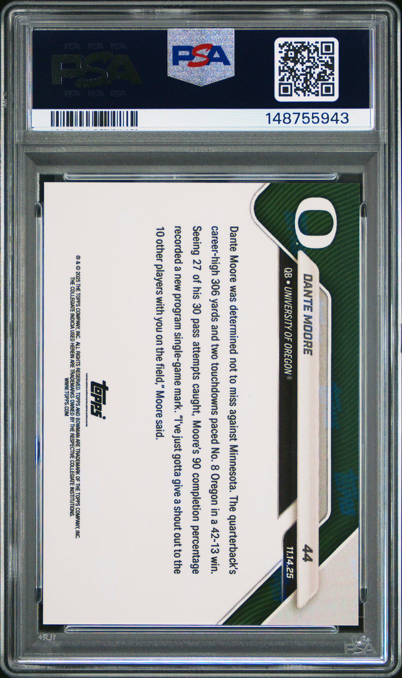 PSA 9 Dante Moore 2025 Bowman University Now #44 Red Foil #2/5 Rookie Card Oregon