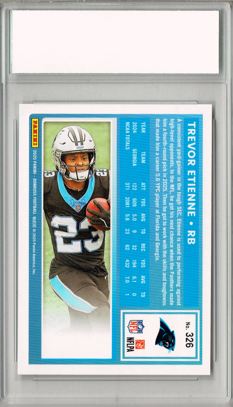 Certified Mint+ Trevor Etienne 2025 Donruss Football #326 Rookie Card Carolina Panthers