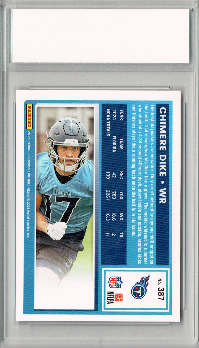 Certified Mint+ Chimere Dike 2025 Donruss Football #387 Rookie Card Tennessee Titans